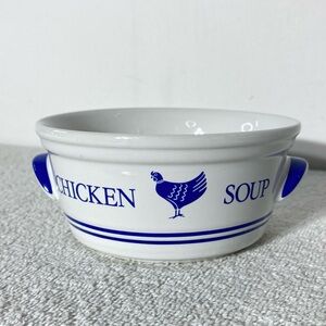 5/$35 Vintage 1985 Blue White Ceramic Chicken Soup Bowl W Handles
